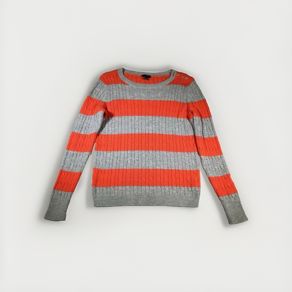 Talbots Striped Cableknit Sweater Sz SPetite Orange Lambswool Y2K Bella Swan